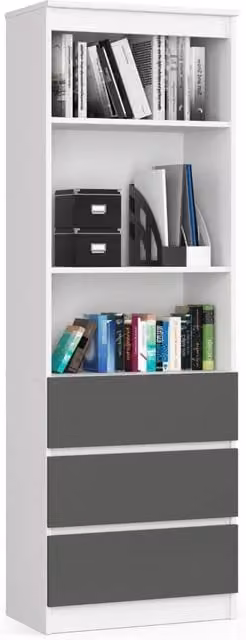 Libreria AKORD R60 con 3 cassetti, Bianco e Grigio Grafite, L 60 cm x P 35 cm x H 180 cm