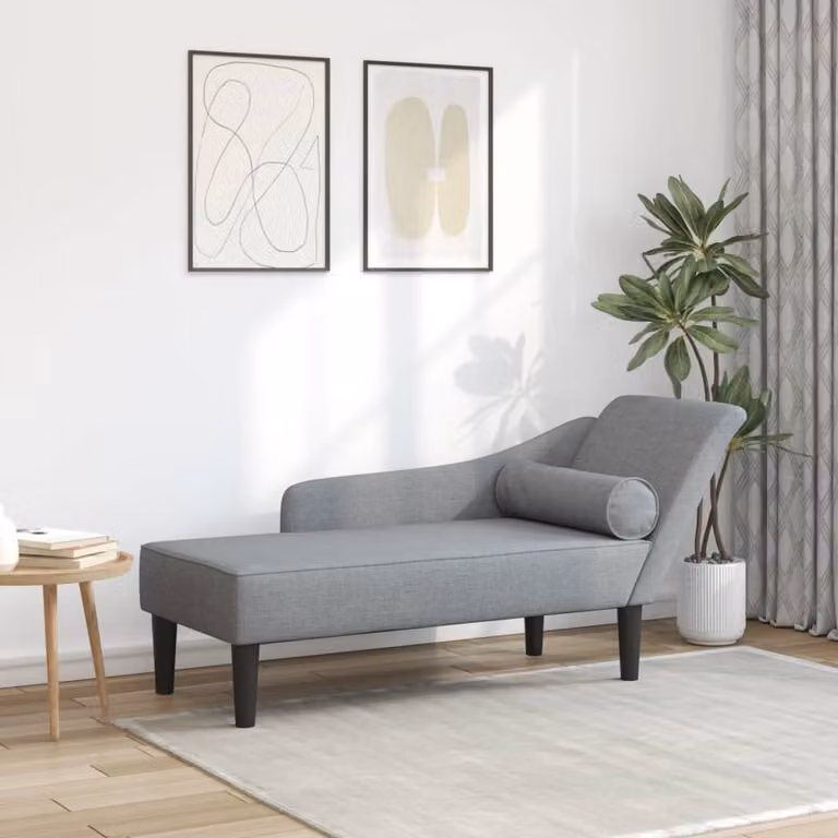 vidaXL Chaise Longue Moderna a Forma di L con Cuscini in Tessuto Grigio Chiaro e Struttura in Legno Massiccio L: 141,0 cm, P: 55,5 cm, H: 66,5 cm