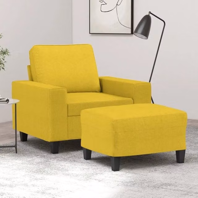Poltrona Lounge con Poggiapiedi vidaXL in Tessuto Giallo con Struttura in Metallo e MDF
