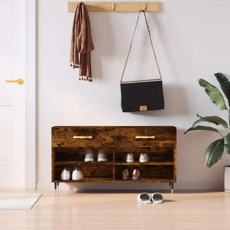 vidaXL Panca Porta Scarpe in Legno Rovere Fumo, Stile Industrial, L 102 cm x P 35 cm x H 55 cm