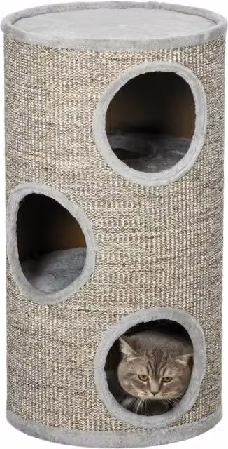 Cuccia per gatti a 3 livelli PawHut con tiragraffi in sisal e peluche, Grigio Chiaro, Ø 38 x 70 cm