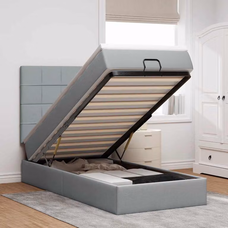 vidaXL Pouf Letto con Materasso, Illuminazione LED Sotto il Letto e Porta USB, Grigio Chiaro, L/P/H: 200 x 80 x 128 cm
