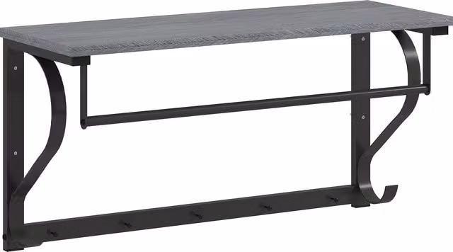 Stand Appendiabiti a Parete HOMCOM con 5 Ganci e Ripiano Superiore, Grigio Opaco