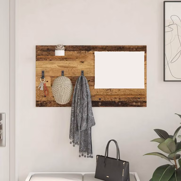 vidaXL Appendiabiti a muro in legno vecchio marrone L 90 cm x H 50 cm x P 10 cm