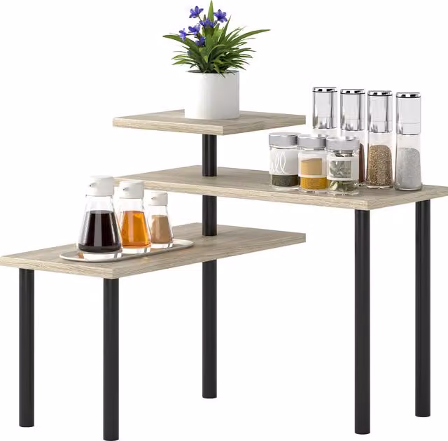 Scaffale da cucina HOMCOM a 3 livelli con ripiani girevoli in metallo e legno naturale, L 40 cm x P 18 cm x H 36,5 cm
