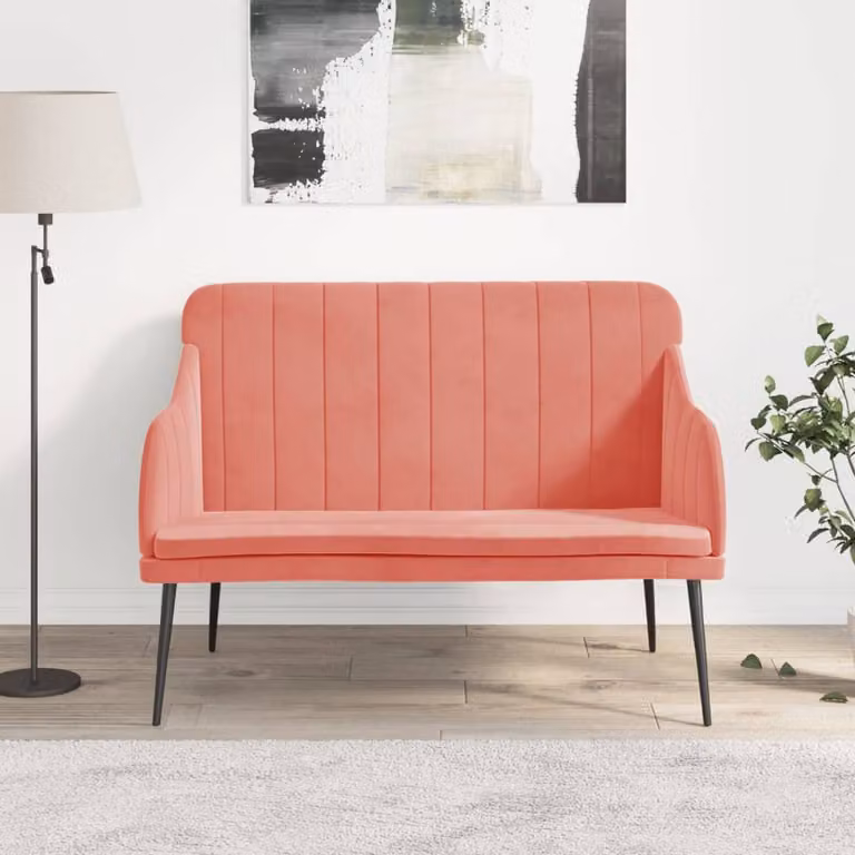 Panca moderna vidaXL in velluto rosa con struttura in metallo L: 110 cm, P: 40 cm, H: 76 cm, 80 cm