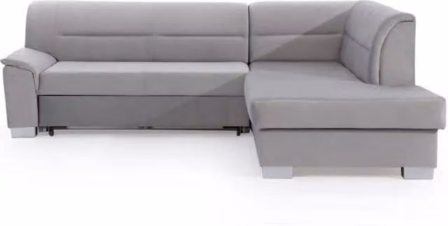 Divano angolare convertibile TROMSO MEUBLORAMA grigio effetto velluto con angolo destro e contenitore L/P/H: 247 x 141 x 83 cm