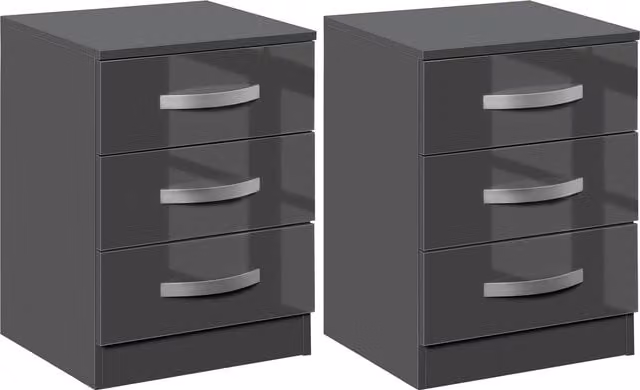 Set di 2 comodini moderni HOMCOM in legno e metallo con 3 cassetti, colore grigio, L: 40 cm, P: 36 cm, H: 56 cm