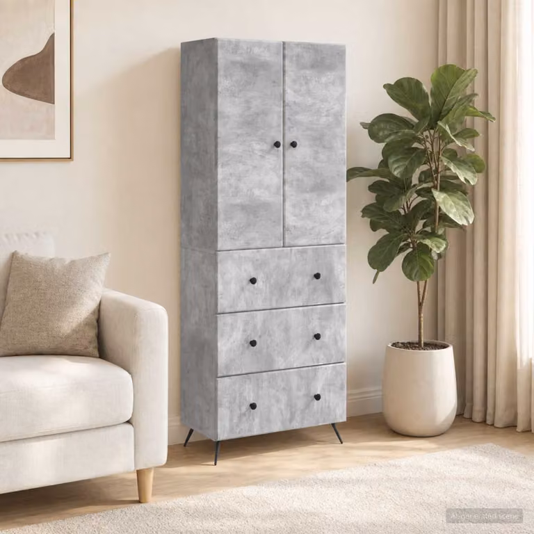 Set di 2 armadi moderni vidaXL in legno e metallo grigio opaco con ante scorrevoli e cassetti, L/P/H: 66 x 34,5 x 90 cm