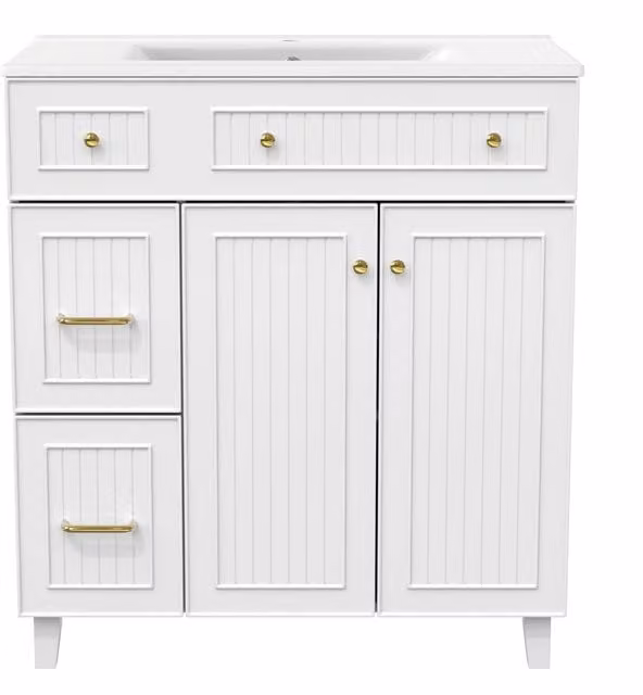 Mobile bagno freestanding Aosom con lavabo in ceramica bianco e ante con cassetti