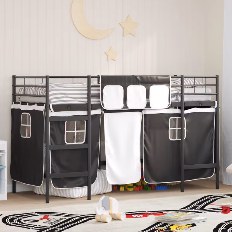Letto a castello per bambini vidaXL in metallo con struttura a casetta e scala, Nero, L/P/H: 200 x 100 x 194 cm
