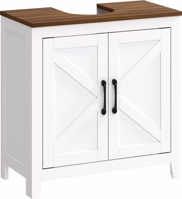 Mobile sottolavabo rustico HOMCOM bianco con ripiano regolabile e 2 ante stile fienile
