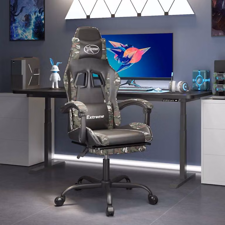 Sedia da Gaming Girevole vidaXL con Poggiapiedi e Riposagola, Design Sportivo in Similpelle Nero e Verde con Motivo Astratto