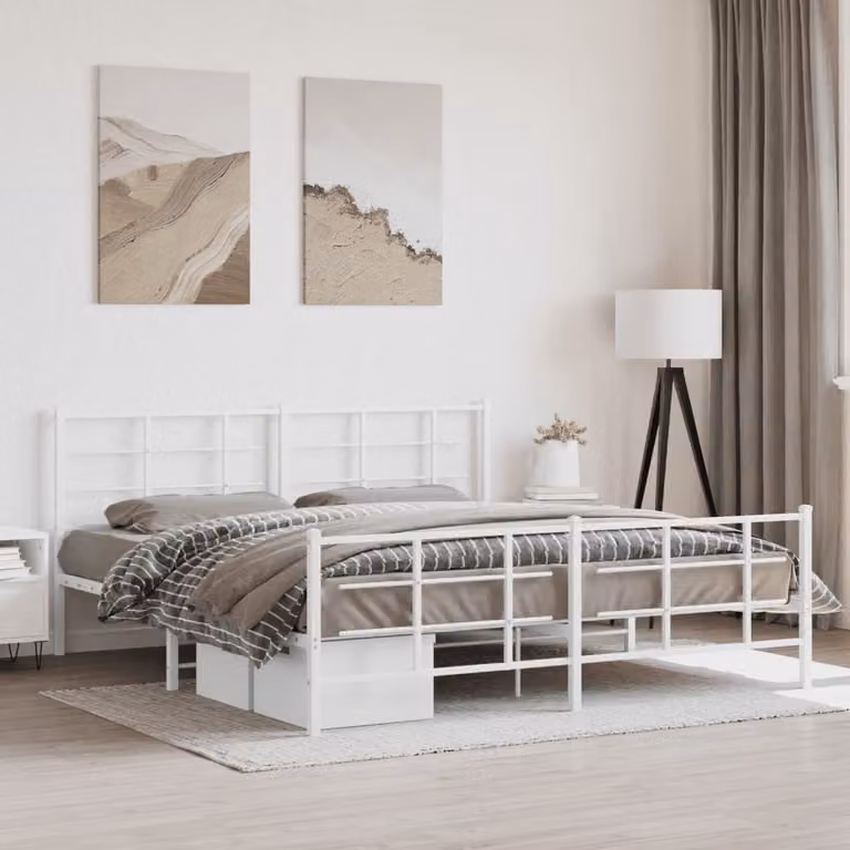 vidaXL Giroletto in Metallo con Testiera e Pediera Bianco L: 187 cm, P: 90 cm, H: 219 cm