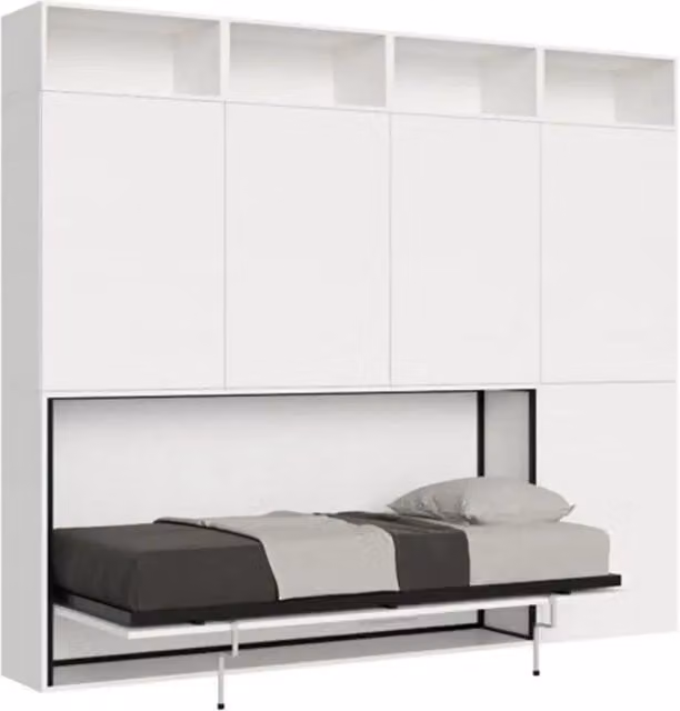 Letto singolo a scomparsa Kando Kivio con armadio, bianco frassino