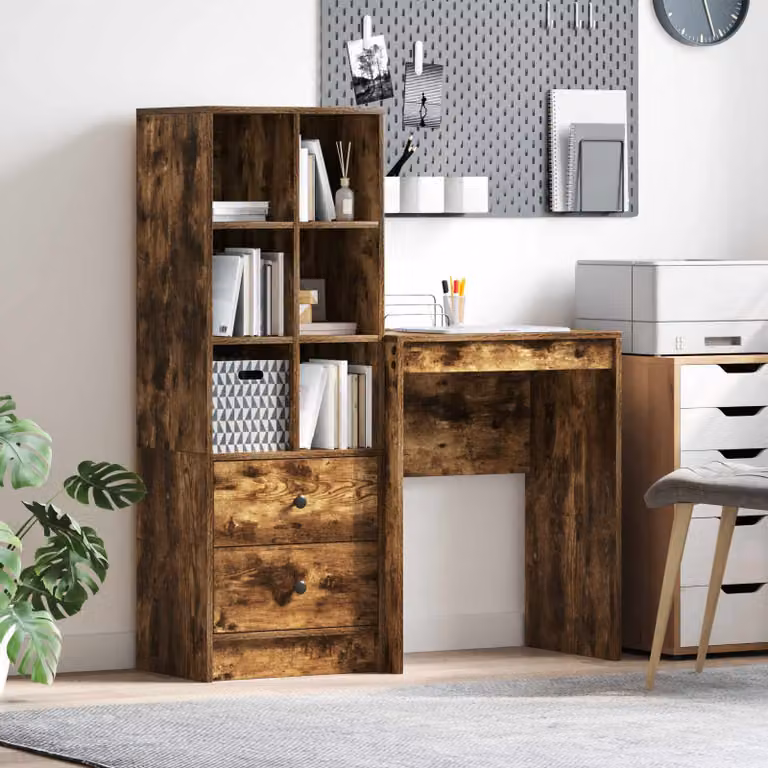 Set di 2 Scrivanie moderne vidaXL in MDF laminato color rovere fumé, L: 105,5 cm, P: 34 cm, H: 127 cm