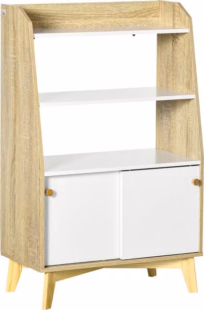 Mobile da Salotto Multifunzione HOMCOM in Legno di Pino Bianco con Scaffale Aperto a 2 Livelli e Armadietto a 2 Ante, L: 58 cm, P: 30 cm, H: 93 cm