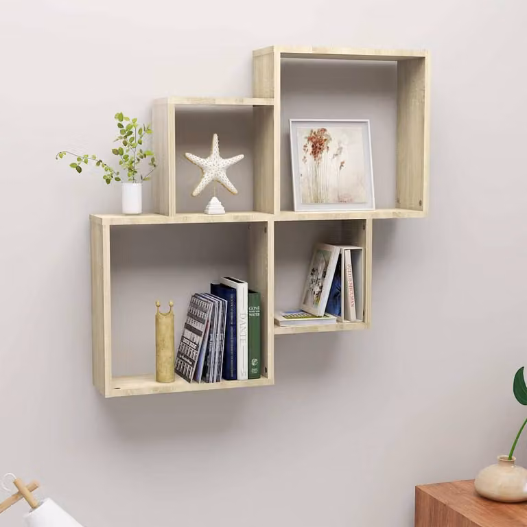 Mensola da muro a cubo vidaXL in legno Rovere Sonoma, L 80 cm x P 15 cm x H 78,5 cm