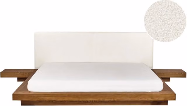 Letto ad acqua BELIANI in stile giapponese con struttura in legno di frassino e testata in tessuto bouclé, L/P: 180 x 200 cm, colori marrone e bianco