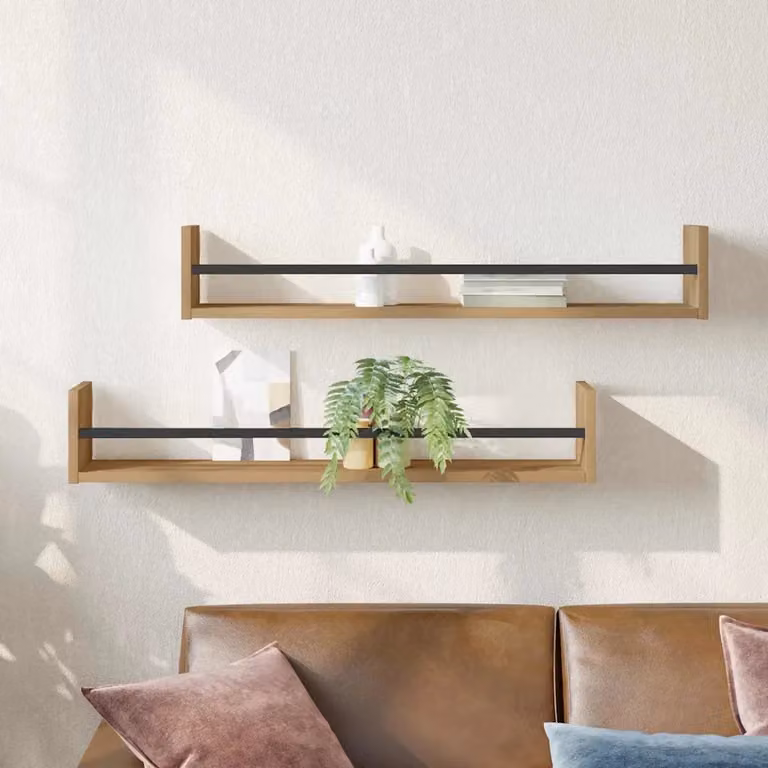Set di 2 scaffali da parete moderni vidaXL in legno e metallo marrone L: 80 cm, P: 16 cm, H: 14 cm