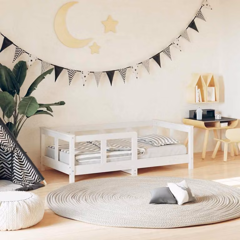 vidaXL Giroletto per Bambini in Legno Massello di Pino Bianco con Parapetto Abbassabile 70 x 140 cm