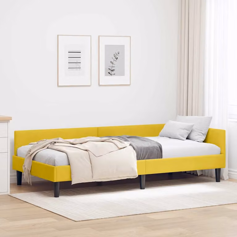 Cornice del letto ad angolo vidaXL in velluto giallo, L/P/H: 204 x 90 x 94 cm