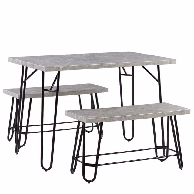 Set da pranzo industriale BELIANI con tavolo rettangolare e 2 panche, top effetto marmo grigio e nero, L: 110 cm, P: 70 cm, H: 76 cm