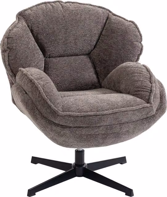 Poltrona wingback HOMCOM in velluto e bouclé grigio con base a stella girevole a 360° e braccioli