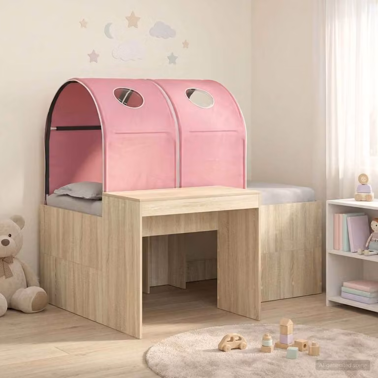 Letto per bambini con tunnel vidaXL in legno ingegnerizzato, Rovere e Rosa, L/P/H: 160 x 80 x 123,5 cm