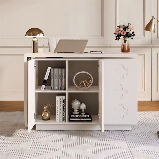 Scrivania angolare REDOM bianca con piano girevole e pieghevole in MDF e metallo L: 110 cm, P: 40 cm, H: 75 cm