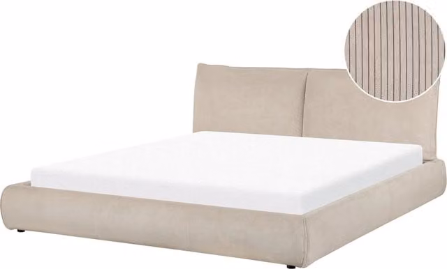 Letto ad acqua BELIANI King Size in velluto a coste beige con testata imbottita e pediera L/P/H: 180 x 200 x 130 cm