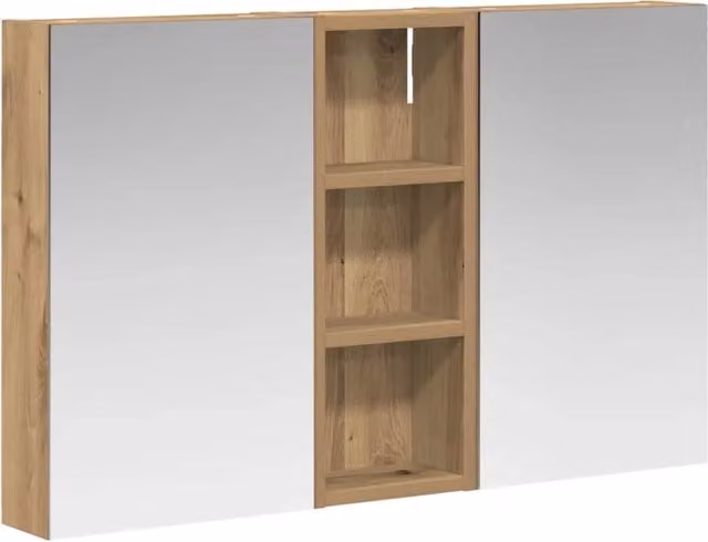 Set di 3 armadi da bagno moderni con specchio e illuminazione LED, finitura marrone opaco, L/P/H: 80 x 10,5 x 50 cm