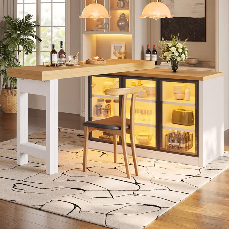 Tavolo da cucina allungabile e girevole REDOM in MDF e vetro bianco L/P/H: 120-197 x 40 x 72 cm
