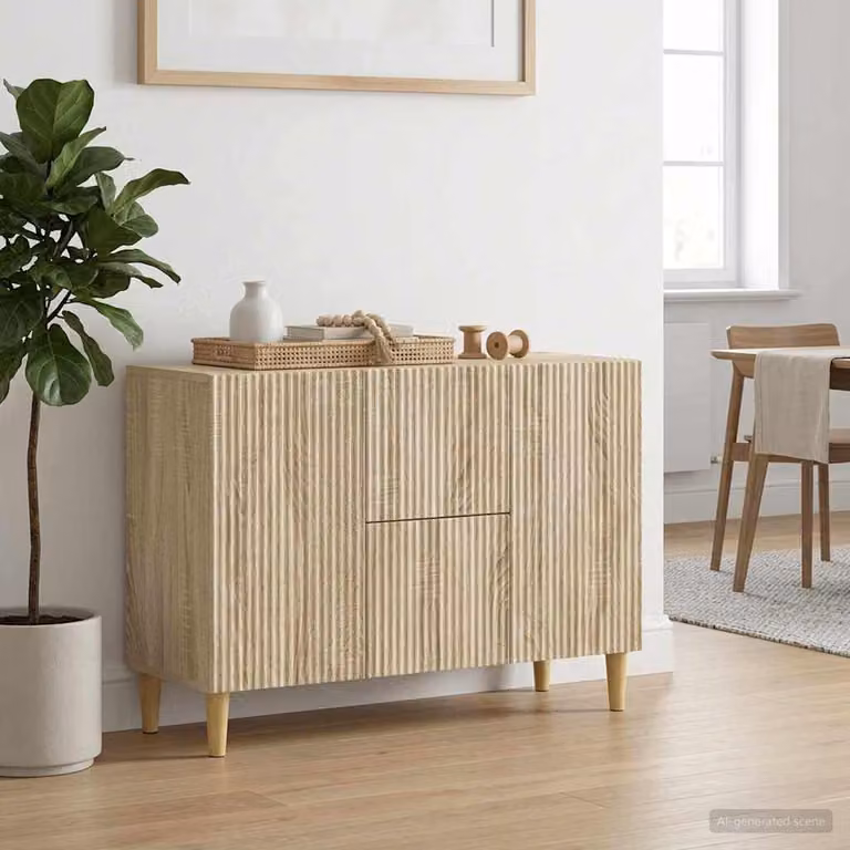 Credenza moderna vidaXL in legno ingegnerizzato Rovere Sonoma, colore marrone e beige, L 89 x P 34,5 x H 60 cm