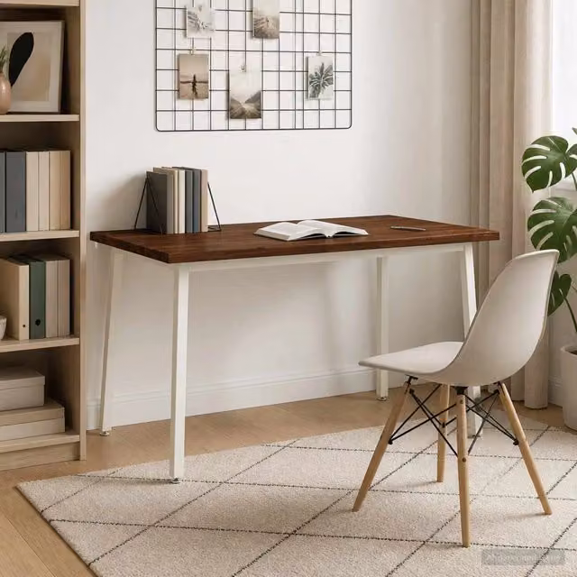 Tavolo da pranzo moderno in legno di acacia con bordo vivo vidaXL, L: 140 cm, P: 90 cm, H: 75 cm, Marrone e Bianco