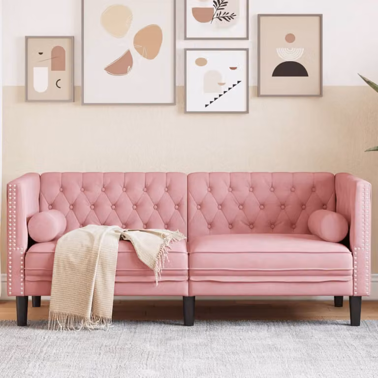 Divano Chesterfield a 2 posti vidaXL in velluto rosa con cuscini coordinati