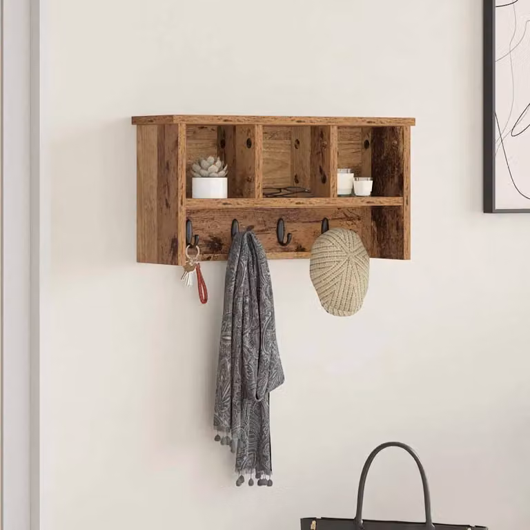 vidaXL Appendiabiti a muro moderno in legno marrone L 50 cm x P 16 cm x H 26 cm