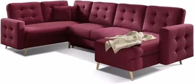 Divano angolare panoramico convertibile HASGARD MEUBLORAMA viola con contenitore e funzione letto, L: 326 cm