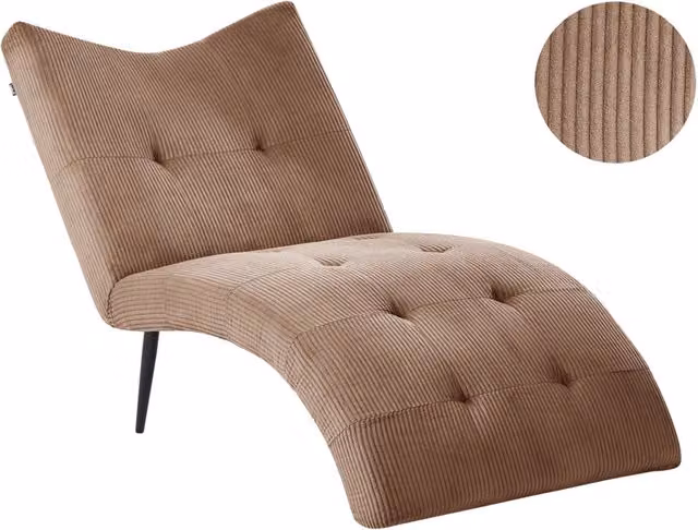 Chaise longue BELIANI in velluto a coste beige con design moderno e trapuntatura a bottoni per il tuo soggiorno L: 153 cm, P: 83 cm, H: 97 cm