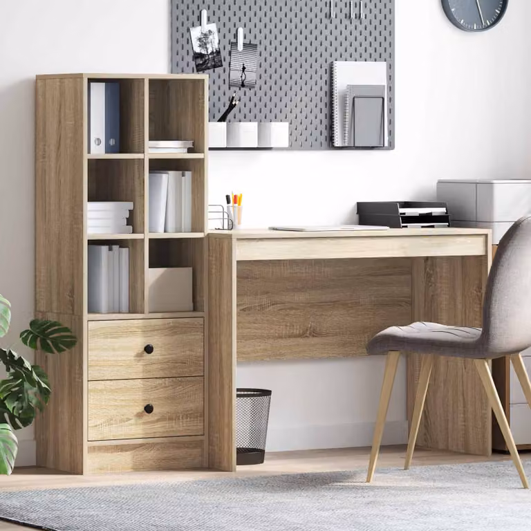 Set di 2 Scrivanie con Scaffale vidaXL in Rovere Sonoma, Marrone, L: 145.5 cm, P: 50 cm, H: 127 cm