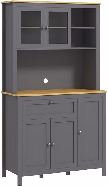 Armadio da cucina e buffet HOMCOM moderno in grigio con 5 ante, 2 vetrate, 1 cassetto e nicchia centrale, Altezza: 180 cm