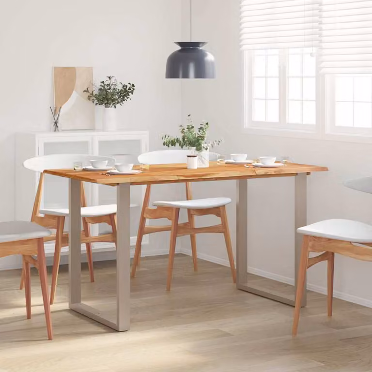 vidaXL Tavolo da Pranzo Rettangolare in Legno di Acacia e Metallo, Stile Industrial, L/P/H: 140 x 70 x 76 cm, Marrone e Argento