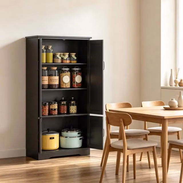 Mobile colonna da cucina Mivray nero con 4 ante e 3 ripiani in MDF, L/P/H: 60 x 30 x 123 cm