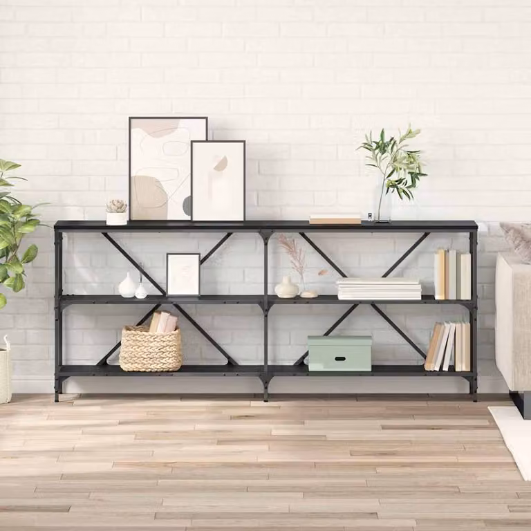 vidaXL Tavolo consolle moderno in MDF laminato rovere nero L 180 x P 30 x H 75 cm