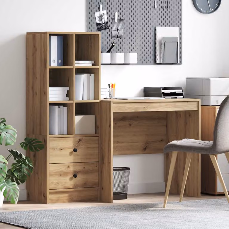 Set di 2 Scrivanie moderne vidaXL in legno rovere marrone con scaffale L: 125,5 cm, P: 50 cm, H: 127 cm