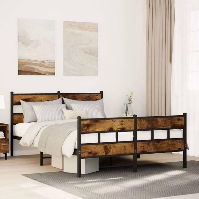 Giroletto in metallo vidaXL colore rovere fumo senza materasso L: 135 cm, P: 190 cm