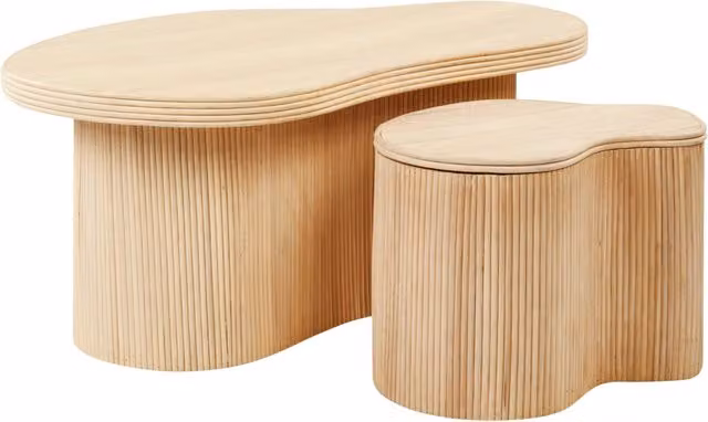 Set di 2 tavolini portaoggetti BELIANI in rattan naturale color beige con stile Boho, L/P/H: 72 x 45 x 18 cm e 72 x 45 x 70 cm