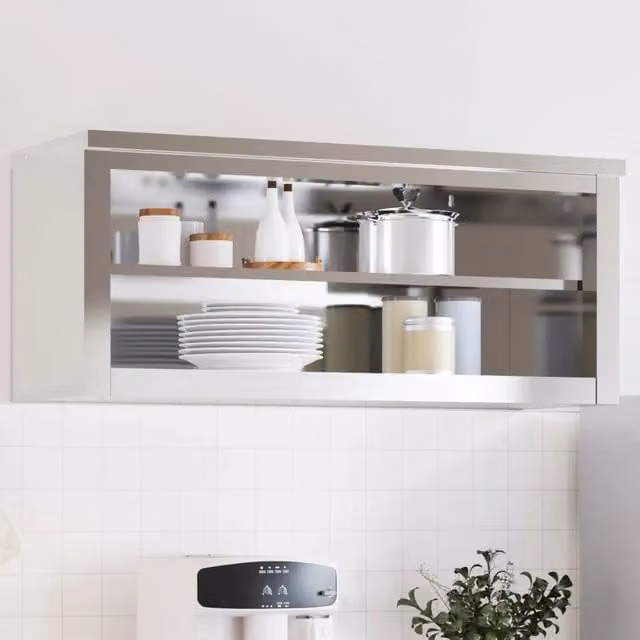 Mobile da parete per cucina vidaXL moderno con ante in vetro e ripiani interni, bianco e argento, L: 110 cm, H: 46 cm, P: 40 cm