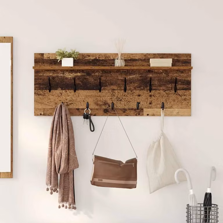 Appendiabiti a muro vidaXL in legno vecchio marrone L 100 cm x P 40 cm x H 12 cm