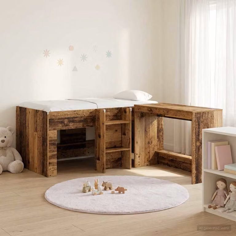 Letto alto singolo per bambini vidaXL con scrivania in legno color marrone L: 120 cm, P: 68,5 cm, H: 163 cm